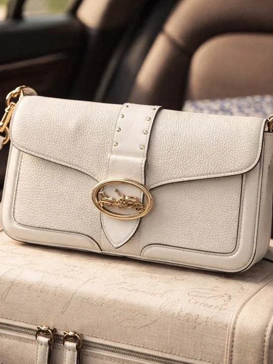 Coach Georgie Cream Pebbled Leather Crossbody with Gold Hardware - Picture 1 of 8